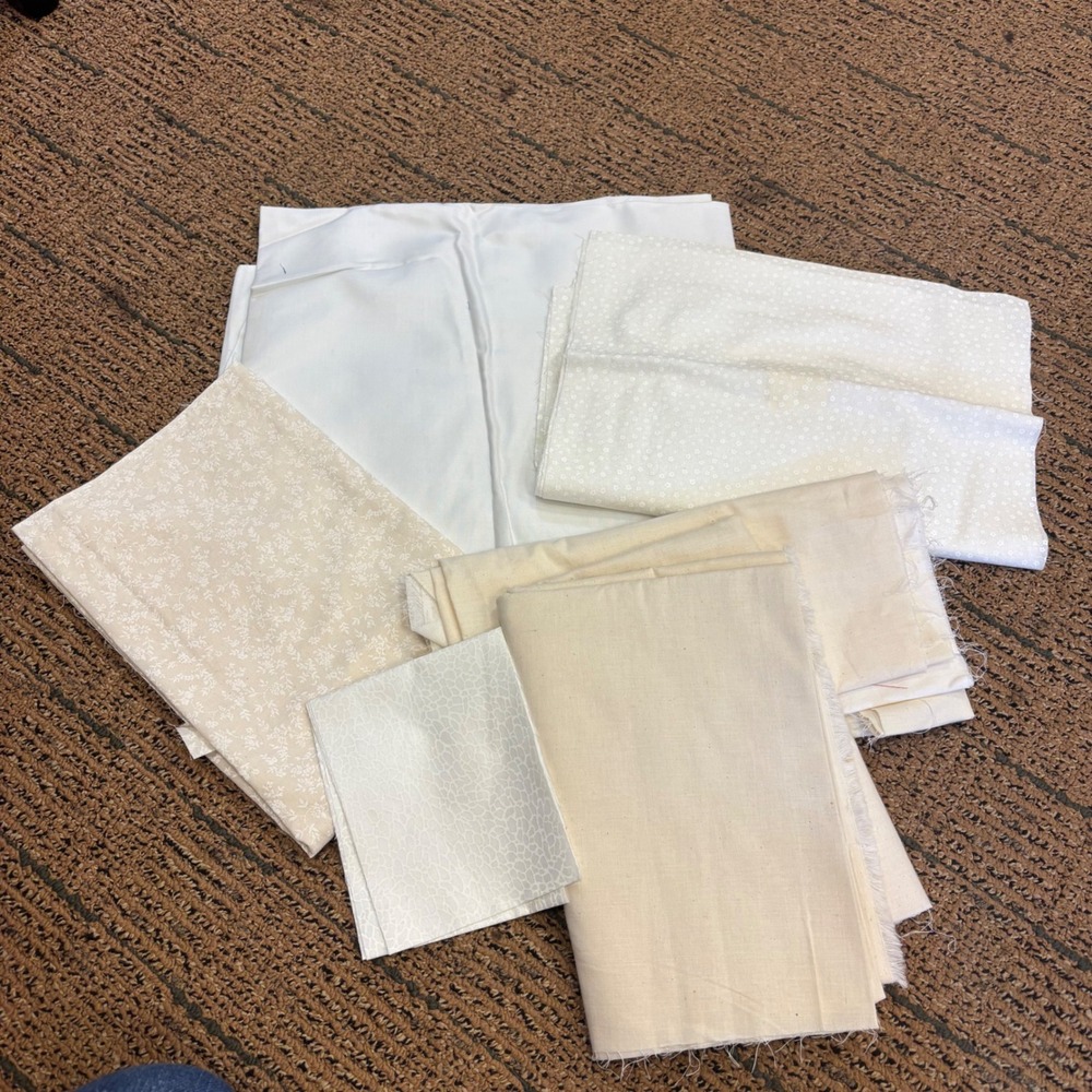 White Cream Cotton Fabric Remnants Bundle Quilting Sewing Scraps Floral Muslin